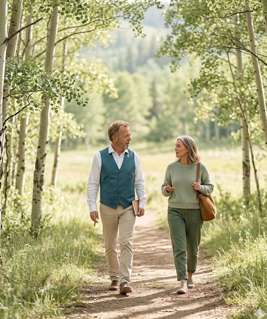 Walk & Talk Berater mit Klientin beim Walk & Talk