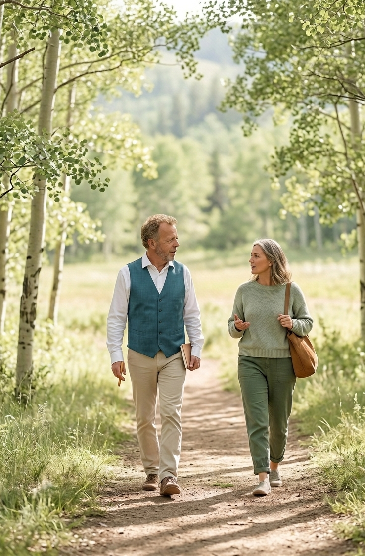 Walk and Talk im Wald Mann und Frau beim Walk and Talk